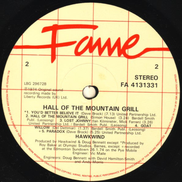 Hawkwind : Hall Of The Mountain Grill (LP, Album, RE)