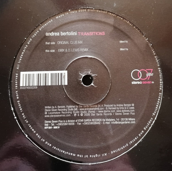 Andrea Bertolini : Transitions (12")