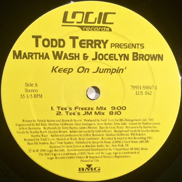 Todd Terry Presents Martha Wash And Jocelyn Brown : Keep On Jumpin' (12")