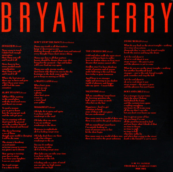 Bryan Ferry : Boys And Girls (LP, Album)