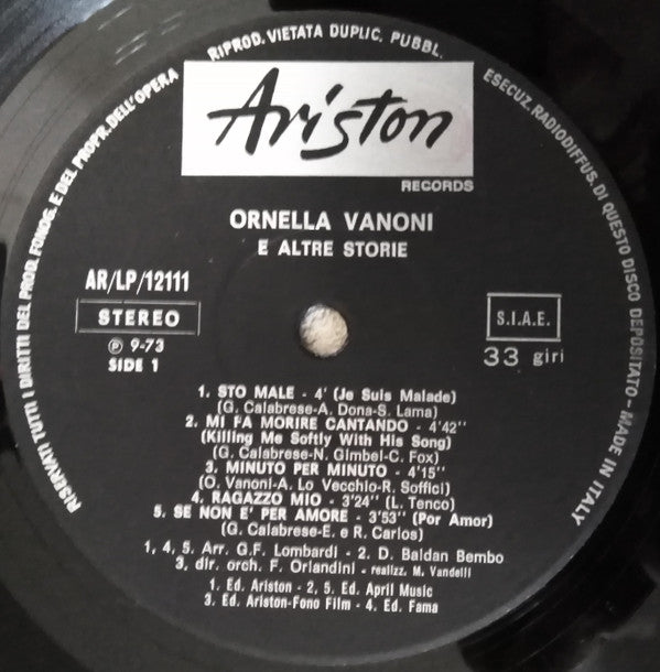 Ornella Vanoni : E Altre Storie (LP, Album, Gat)