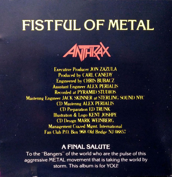 Anthrax : Fistful Of Metal (CD, Album, RE, RM)