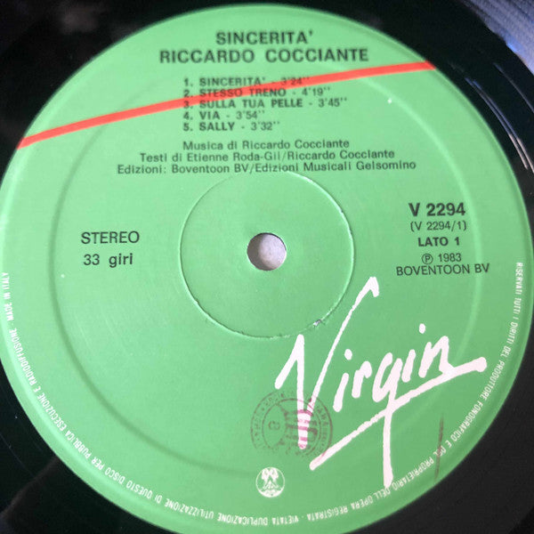 Riccardo Cocciante : Sincerità (LP, Album)