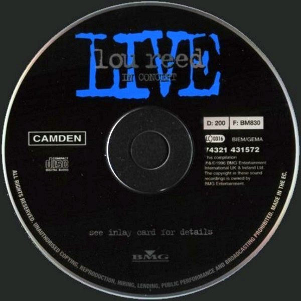 Lou Reed : Live, In Concert (CD, Album, RE)