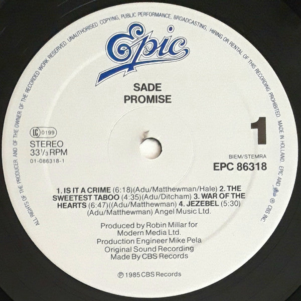 Sade : Promise (LP, Album, Whi)