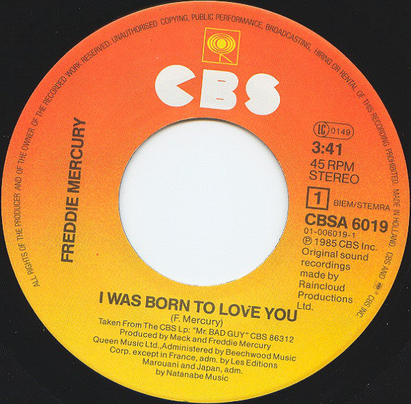 Freddie Mercury : I Was Born To Love You (7", Single)