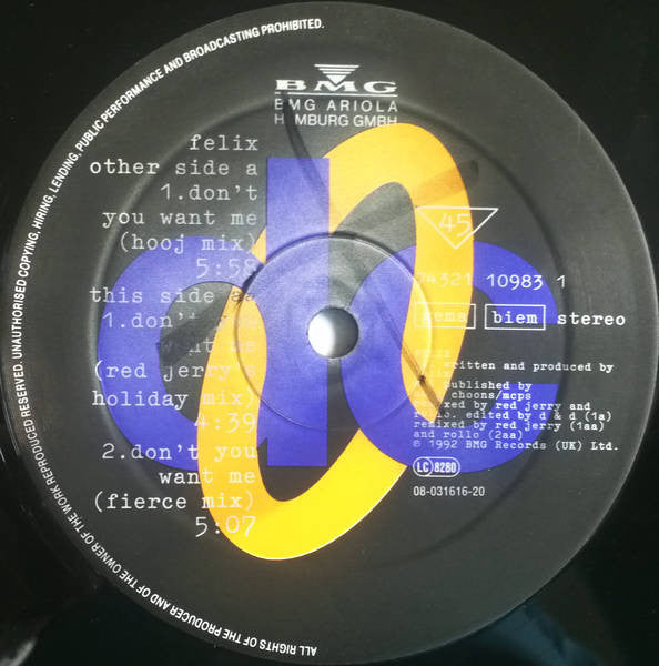 Felix : Don't You Want Me (12")