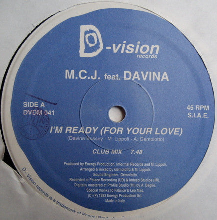 M.C.J. Featuring Davina : I'm Ready (For Your Love) (2x12", Single)