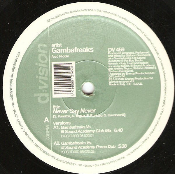 Gambafreaks Feat. Nicole (11) : Never Say Never (12")
