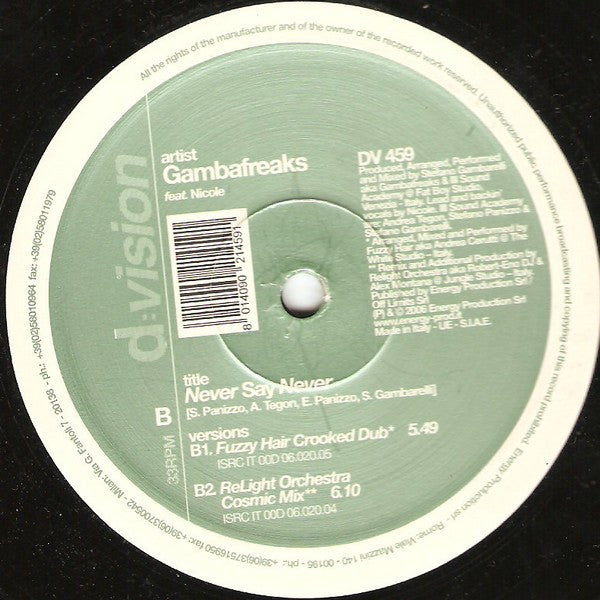Gambafreaks Feat. Nicole (11) : Never Say Never (12")