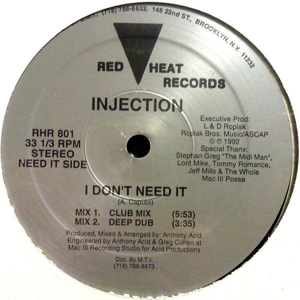 Injection : Delicious / I Don't Need It (12")