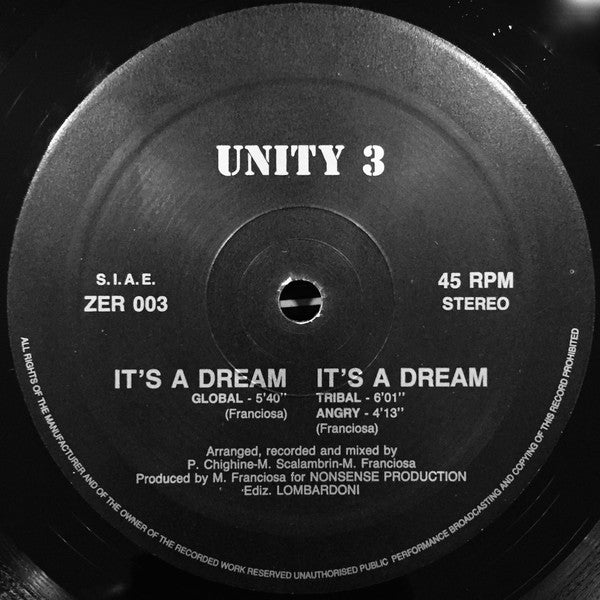Unity 3 : It's A Dream (12")