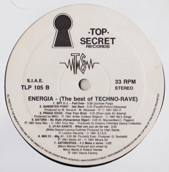 Various : Energia - The Best Of Techno Rave (LP, Comp, Mixed)