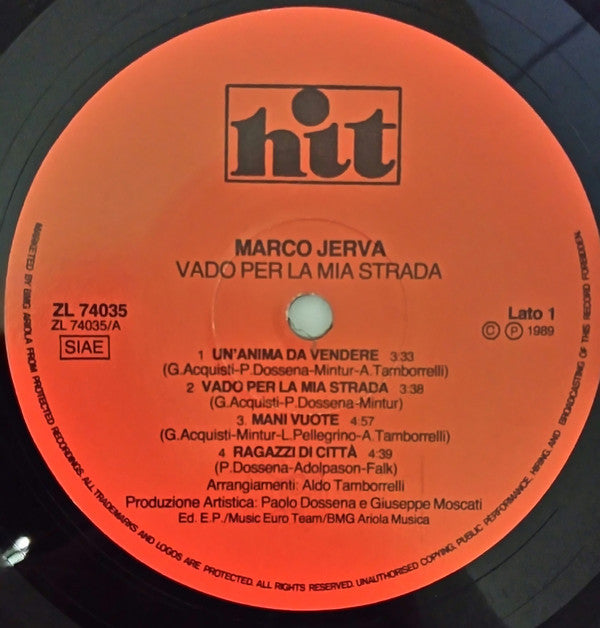 Marco Ierva : Vado Per La Mia Strada (LP, Album)