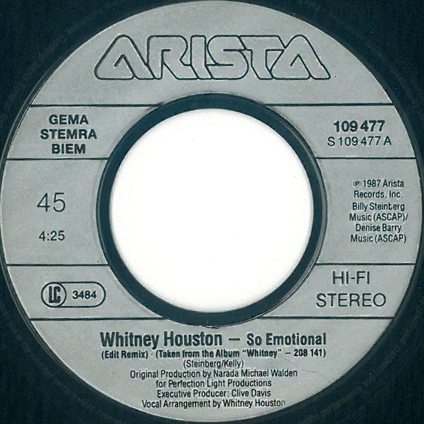 Whitney* : So Emotional (7", Single)