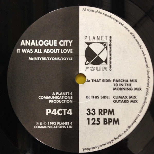 Analogue City : It Was All About Love (12")