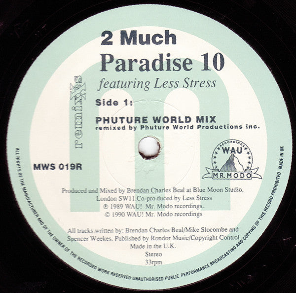 Paradise X Featuring Less Stress : 2 Much (Remixes) (12")