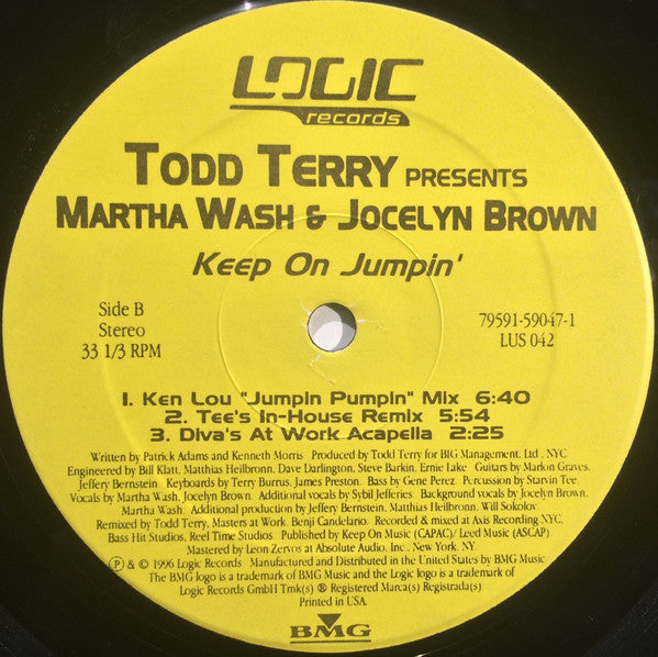 Todd Terry Presents Martha Wash And Jocelyn Brown : Keep On Jumpin' (12")
