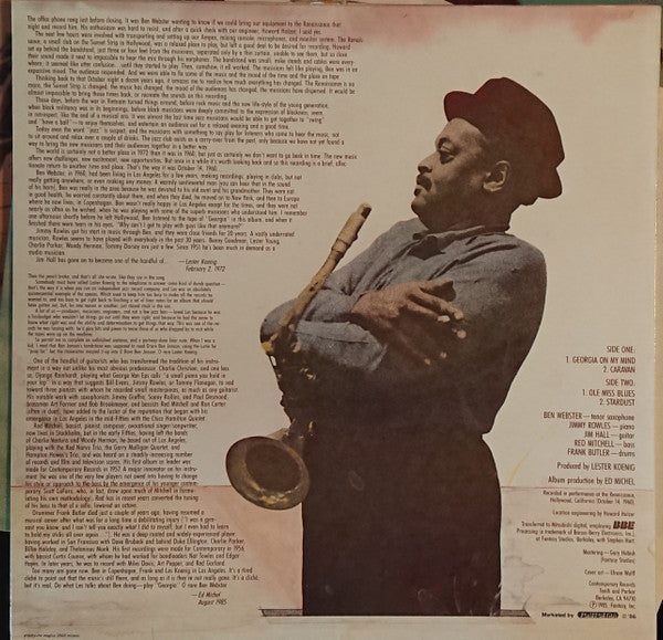 Ben Webster : At The Renaissance (LP, Album, Mono)