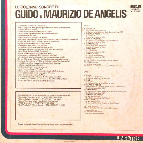 Guido E Maurizio De Angelis* : Le Colonne Sonore Di Guido E Maurizio De Angelis (LP, Comp)