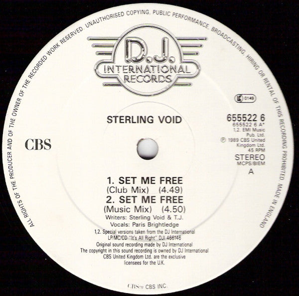 Sterling Void Featuring Paris Brightledge : Set Me Free (12")