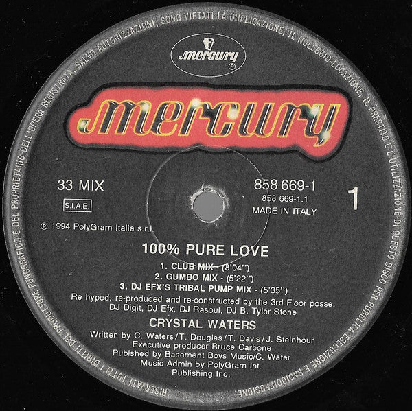 Crystal Waters : 100% Pure Love (12")