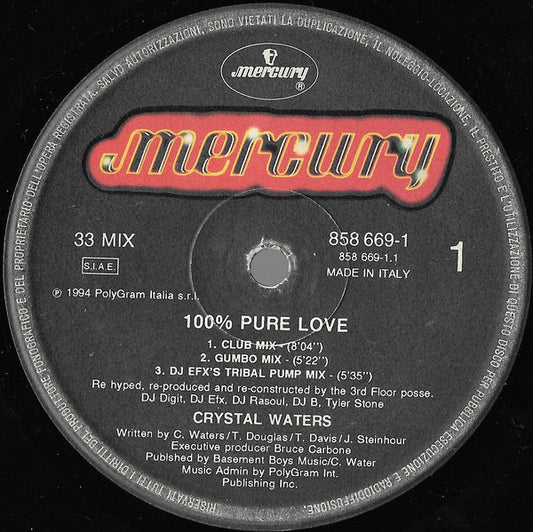Crystal Waters : 100% Pure Love (12")