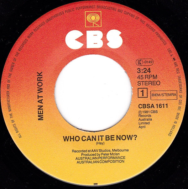 Men At Work : Who Can It Be Now? (7", Single)