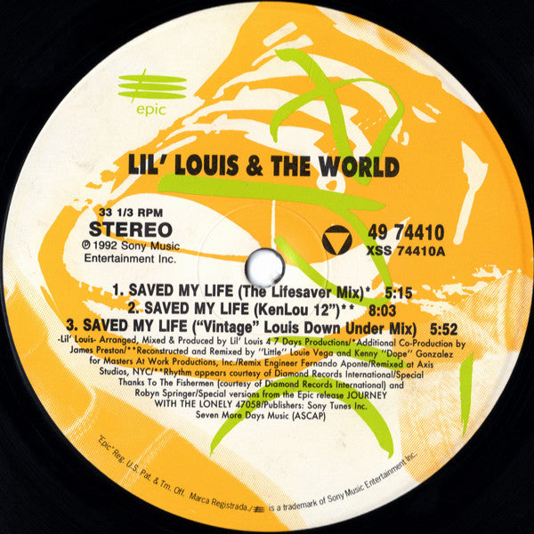 Lil' Louis & The World : Saved My Life (12")