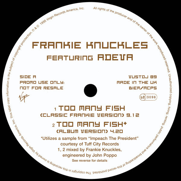 Frankie Knuckles Featuring Adeva : Too Many Fish (2x12", Promo, Gat)