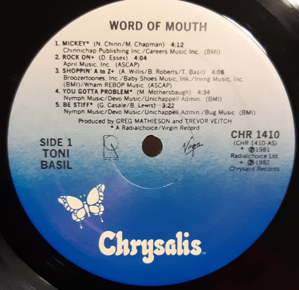 Toni Basil : Word Of Mouth (LP, Album, PRC)