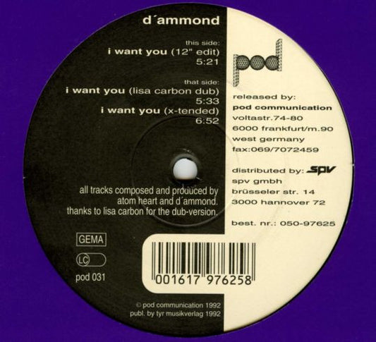 D'Ammond : I Want You (12")