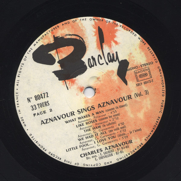 Charles Aznavour : Aznavour Sings Aznavour Vol 3 (LP, Album)