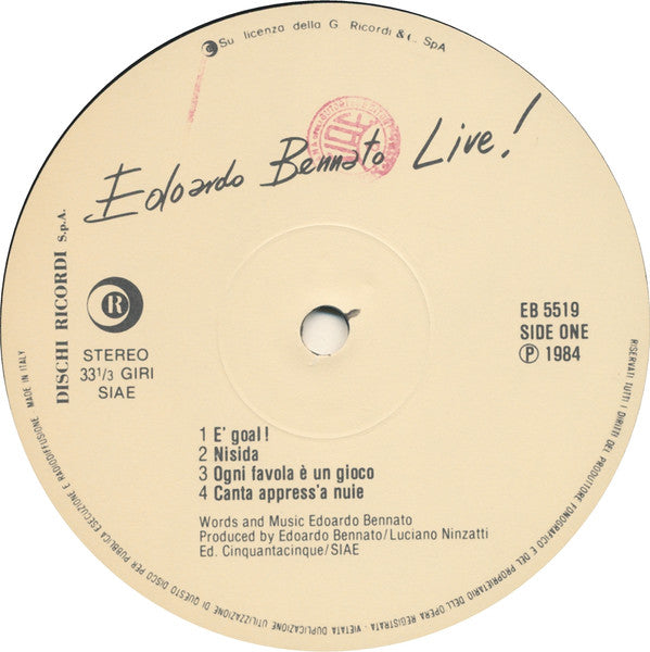 Edoardo Bennato : Edoardo Bennato Live ! - È Goal ! (LP, Album, Gat)