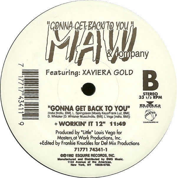 Masters At Work Featuring: Xaviera Gold : Gonna Get Back To You (12")