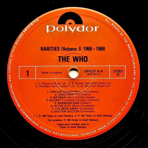 The Who : Rarities Vol. 1 "1966-1968" (LP, Comp)