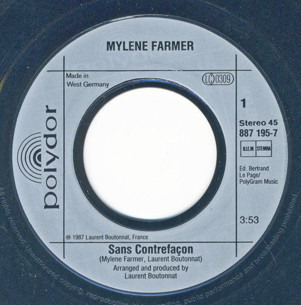 Mylène Farmer : Sans Contrefaçon (7", Single)