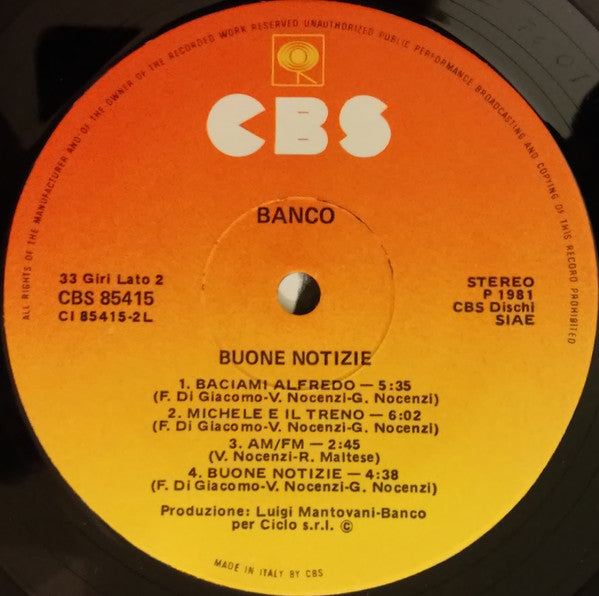 Banco Del Mutuo Soccorso : Buone Notizie (LP, Album)