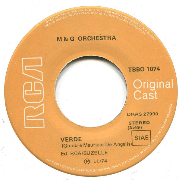 Guido & Maurizio De Angelis Orchestra : Verde / È Difficile   (7")