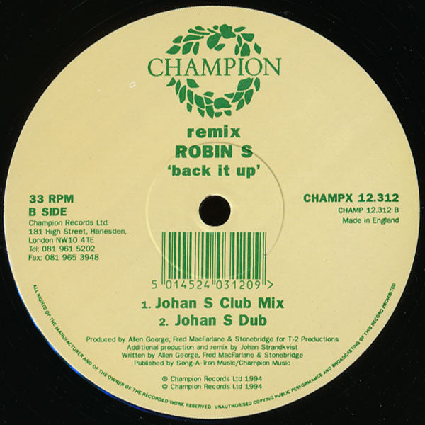 Robin S* : Back It Up (Remix) (12")