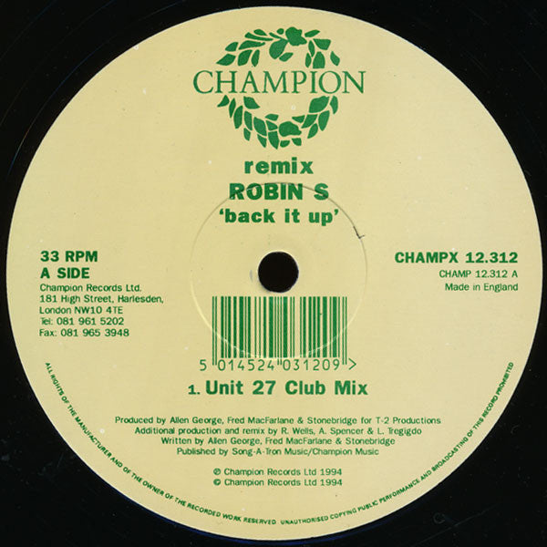 Robin S* : Back It Up (Remix) (12")