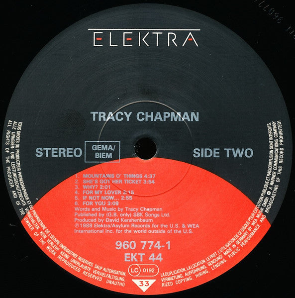 Tracy Chapman : Tracy Chapman (LP, Album, Mat)