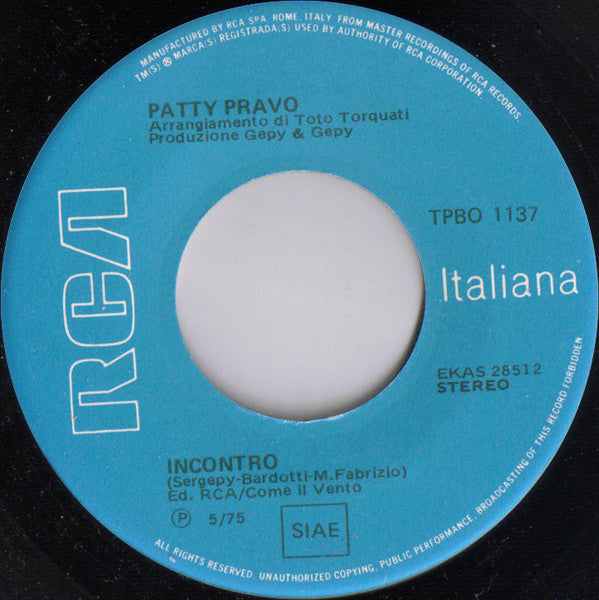 Patty Pravo : Incontro / Mercato Dei Fiori (7")