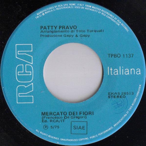 Patty Pravo : Incontro / Mercato Dei Fiori (7")