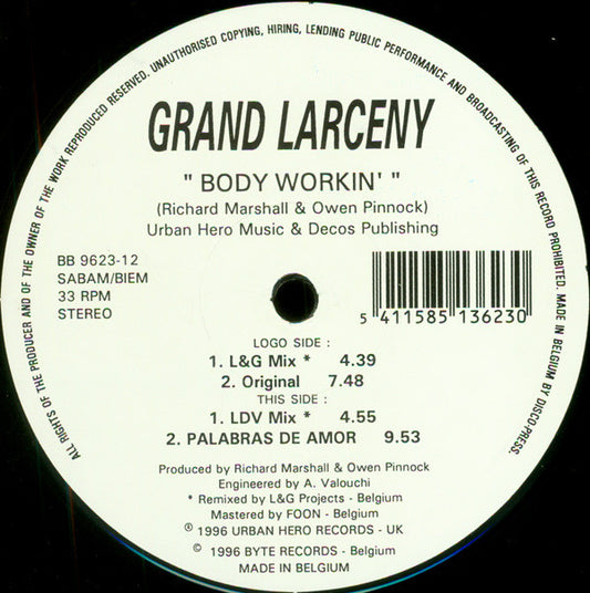 Grand Larceny : Body Workin' (12", Maxi)