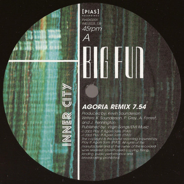 Inner City : Big Fun (Agoria Remix / Kenny Hawkes Remake / The Classic Magic Juan Mix Remake) (12")