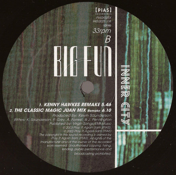 Inner City : Big Fun (Agoria Remix / Kenny Hawkes Remake / The Classic Magic Juan Mix Remake) (12")