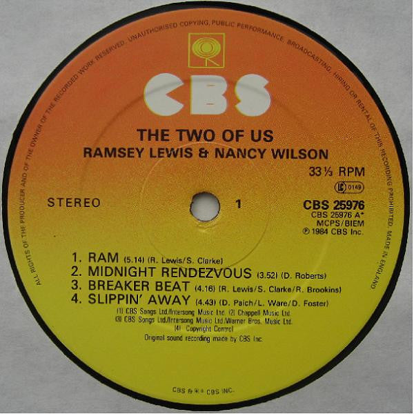 Ramsey Lewis & Nancy Wilson : The Two Of Us (LP, Album)
