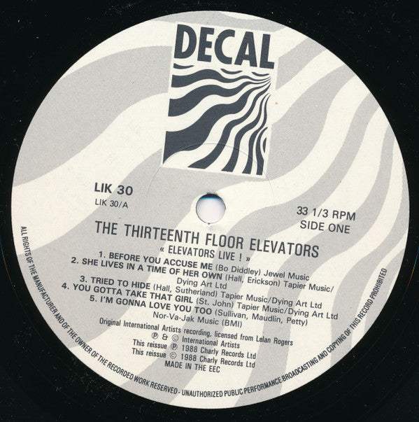 13th Floor Elevators : Live (LP, Album, RE)