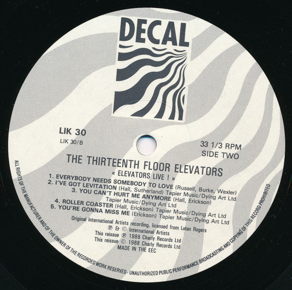 13th Floor Elevators : Live (LP, Album, RE)